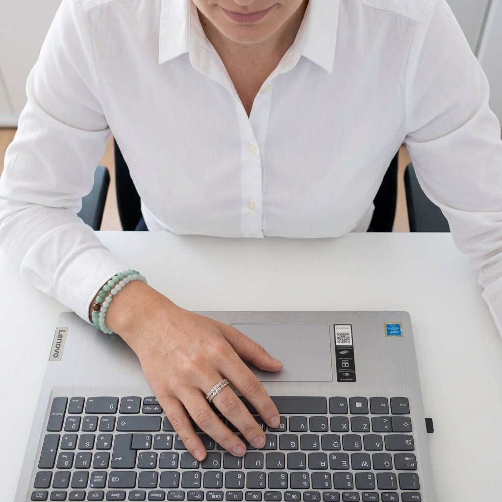 Melissa al lavoro sul laptop, servizio professionale su misura
